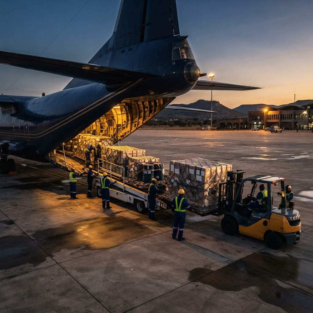 Cargo aircraft prepared for a secure mineral shipment charter